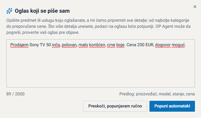 Popuni automatski dugme na formi za objavu